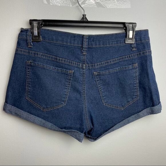 Forever 21 Blue Dark Wash Denim Short Shorts cuffed Cotton Blend Stretchy 27 - Picture 4 of 9